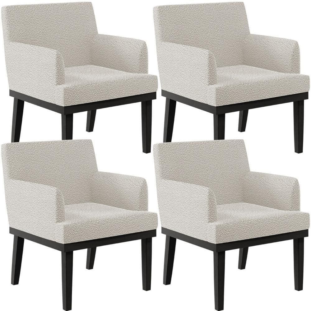 Kit 04 Poltronas Decorativas Sala De Estar Base Preto Beatriz W01 Bouclê Creme - Lyam Decor
