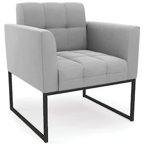 Poltrona Decorativa Base Industrial Preto Ana Suede Cinza
