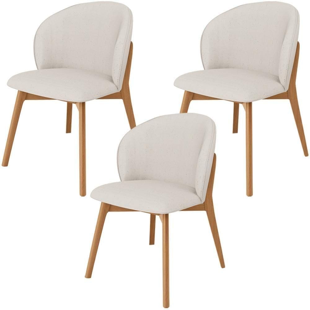 Kit 03 Cadeiras De Jantar E Estar Living Estofada Mia L02 Linho Cru