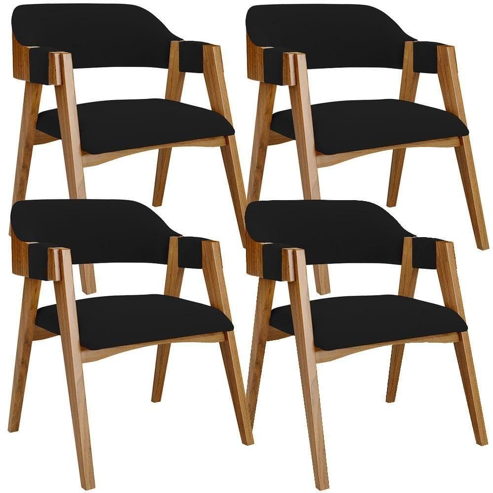 Kit 04 Cadeiras Para Sala De Jantar E Estar Living Estofada Suran L02 Suede Preto - Lyam