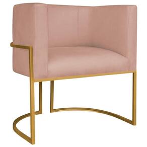 Poltrona Decorativa Luna Base De Ferro Dourado Suede Cor Rosê