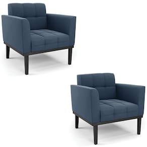 Poltrona Base Madeira Preto Kit 2 Ana Suede Azul Marinho