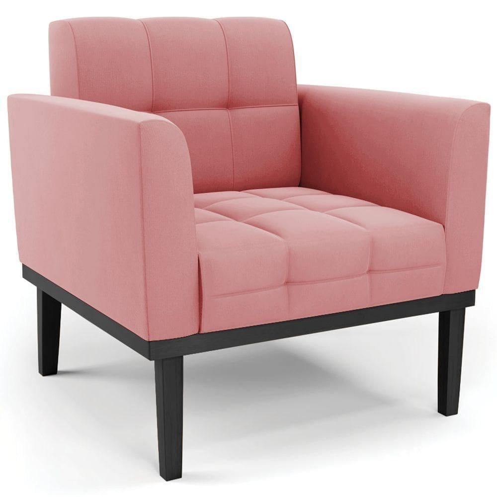 Poltrona Decorativa Base Madeira Preto Ana Suede Rosê - Ibiza