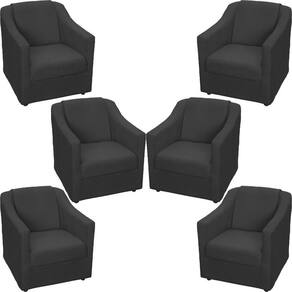Kit 6 Poltronas Mila Pé De Plástico Cromado - Preto Suede
