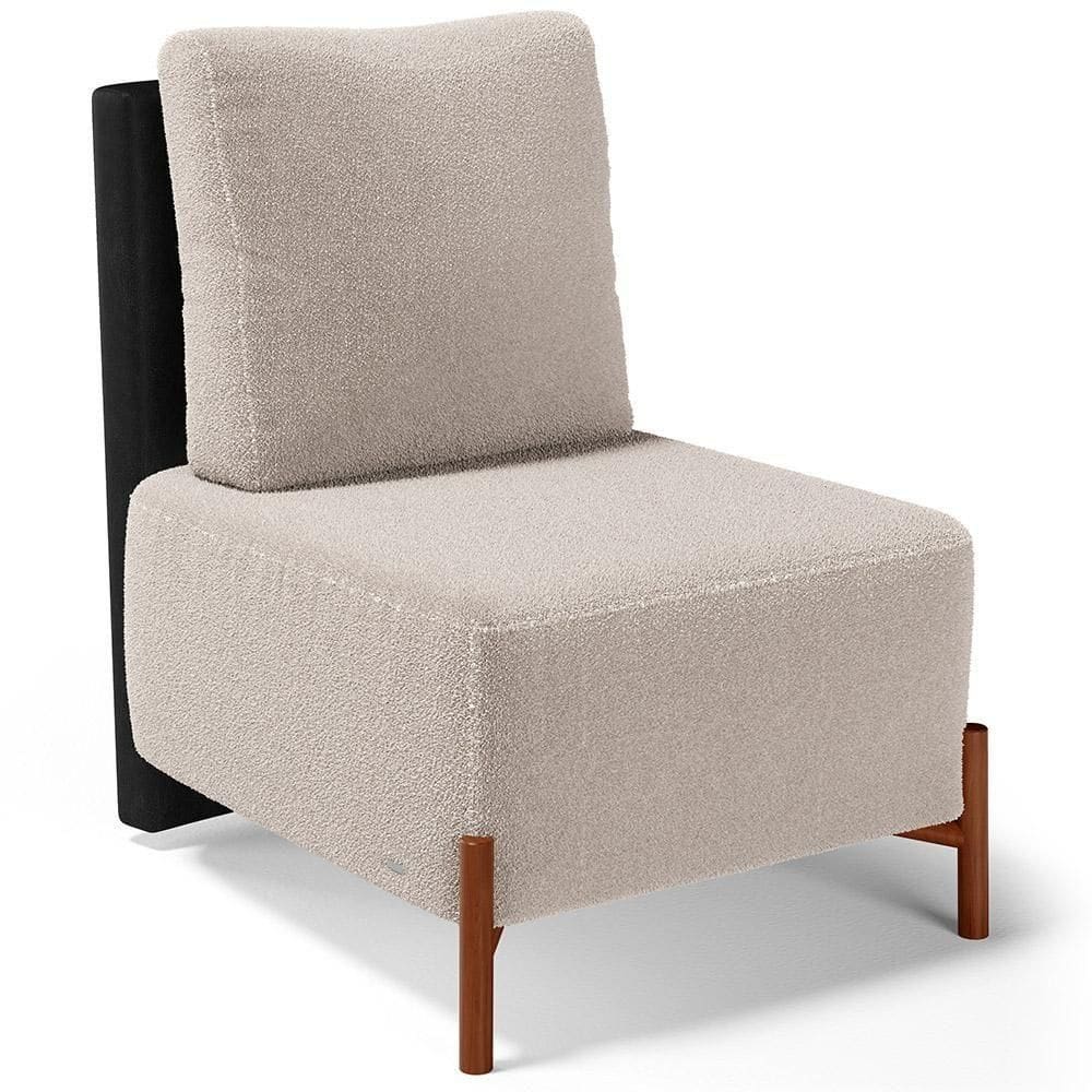 Poltrona Decorativa De Estar Living Pés Madeira Hungria L02 Couríssimo Preto Bouclê Creme - Lyam