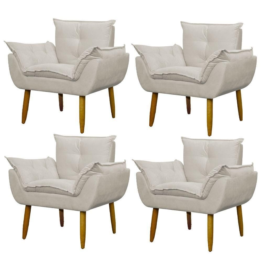 Kit 4 Poltronas Decorativa Sala E Quarto Opala Suede Herrero Cor:bege