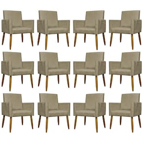 Kit 12 Poltronas Decorativas Mari Pé Palito Castanho - Nude Suede