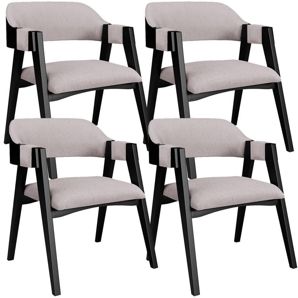 Kit 4 Cadeiras Sala De Jantar Estar Living Estofada Suran L02 Preto Linho Bege - Lyam Decor