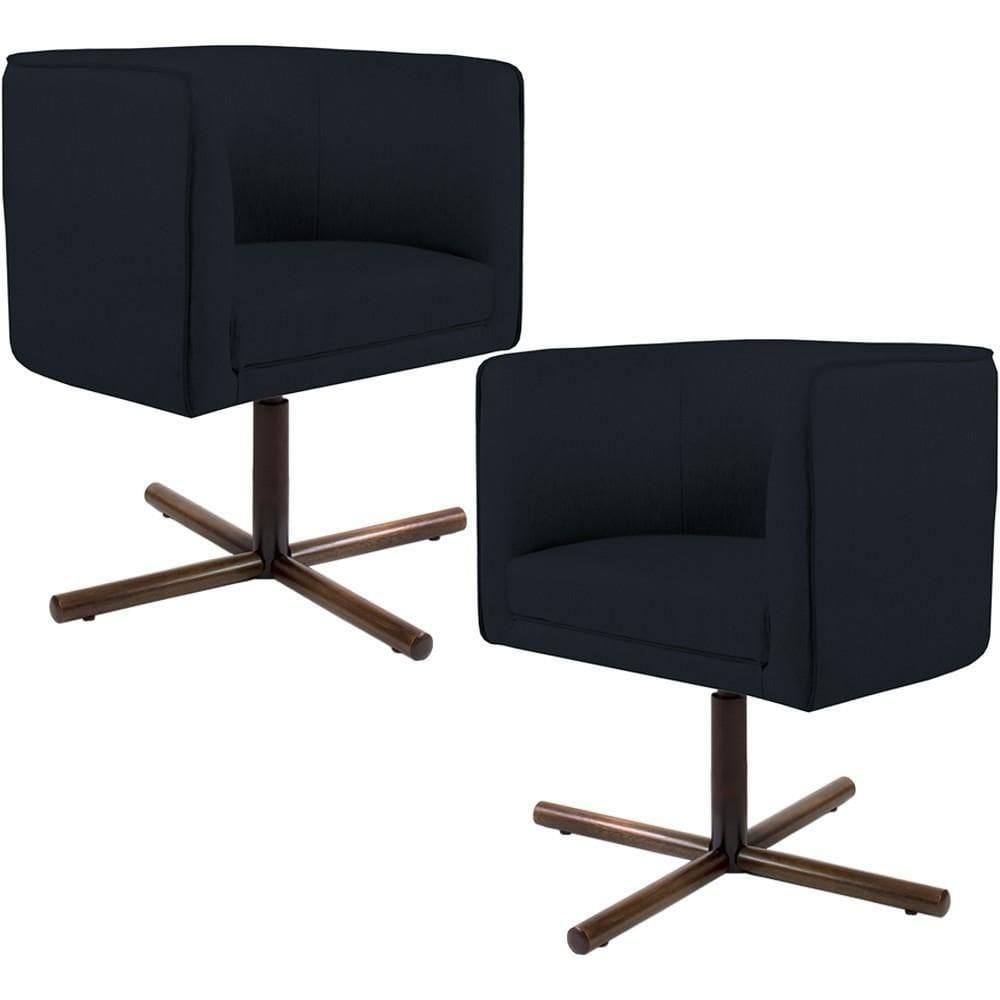 Kit 02 Poltronas Giratória Base X Veludo Preto C-300