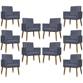 Kit 10 Poltronas Decorativas Mari Pé Palito Castanho - Cinza Suede