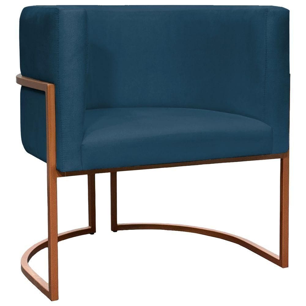 Poltrona Decorativa Recepção Luna Suede Cores Base De Ferro Bronze - Azul-marinho, Suede