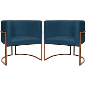 Kit 2 Poltronas Para Sala De Recepção Luna Suede Cores Base De Ferro Bronze - Azul-marinho, Suede