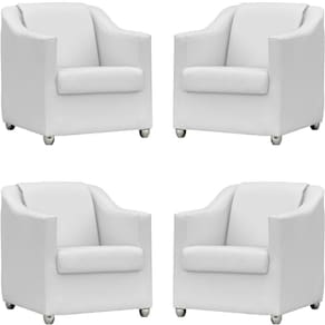 Kit 4 Poltronas Mila Corino Cores Pé De Plástico Cromado - Branco Corino