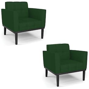 Poltrona Base Madeira Preto Kit 2 Ana Veludo Luxo Verde