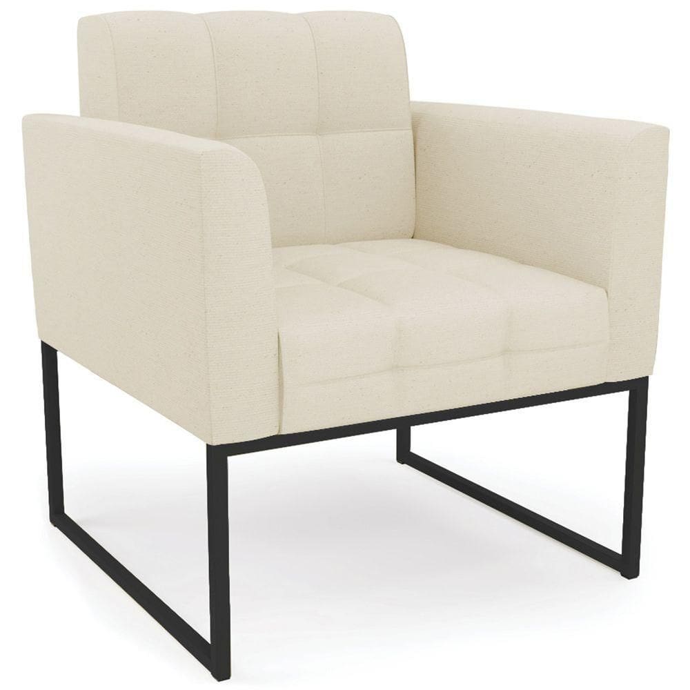 Poltrona Decorativa Base Industrial Preto Ana Linho Bege