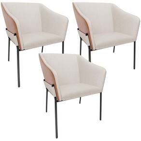Kit 3 Cadeiras Para Sala De Jantar Estar Living Olívia L02 Linho Cru Couríssimo Camel - Lyam Decor