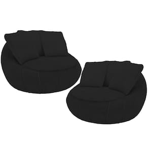 Kit 02 Poltronas Decorativa Giratória Kira M03 Bouclê Preto - Lyam Decor