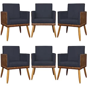 Kit 6 Poltronas Decorativas Para Escritório Lis Corino e Pé 30cm - Preto Suede Corino