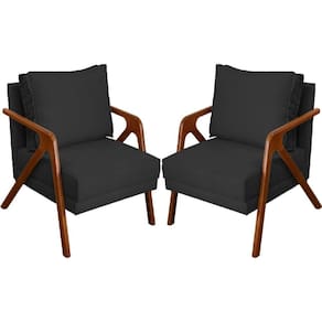 Kit 2 Poltronas Decorativa Shine Pé Castanho - Preto Suede