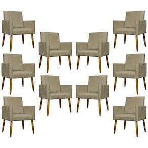 Kit 10 Poltronas Decorativas Mari Pé Palito Castanho - Nude Suede