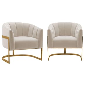 Kit 2 Poltronas Decorativas Sala De Estar Recepção Mavie Base De Ferro Dourado Linho Adj Decor Cinza Claro