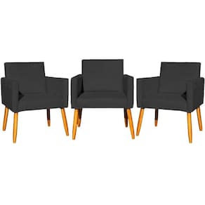 Kit 3 Poltronas Para Recepção Nina Suede Cores Pé Palito 30cm Castanho - Suede