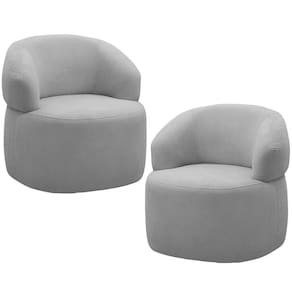 Kit 2 Poltronas Giratórias Sala De Estar Living Orgânico Carmen F04 Bouclê Cinza - Lyam Decor