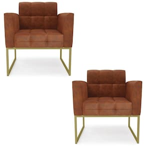 Poltrona Base Industrial Dourado Kit 2 Ana Sintético Pu Nozes
