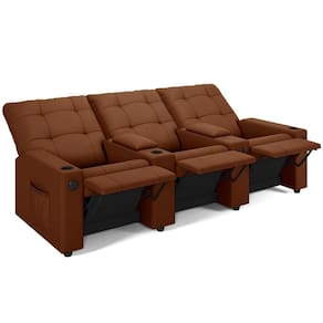 Poltrona Do Papai Reclinável Cinema 3 Lugares Manual Baú Usb Haifa F05 Veludo Terracota - Lyam Decor
