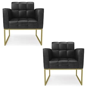 Poltrona Base Industrial Dourado Kit 2 Ana Sintético Pu Preto