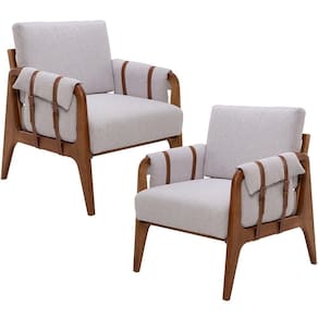 Kit 02 Poltronas Decorativas Para Sala De Estar Living Aymê L02 Linho Cinza - Lyam Decor