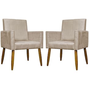 Kit 2 Poltronas Decorativas Mari Suede Pé Palito - Bege Suede