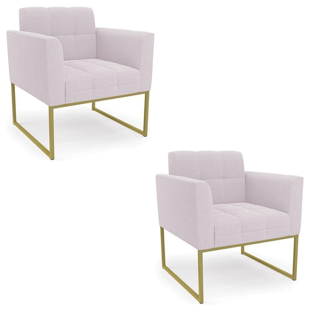 Poltrona Sala Base Industrial Dourado Kit 2 Ana Bouclé Rosê - Ibiza