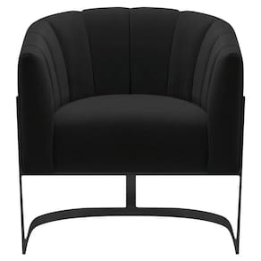 Poltrona Decorativa Sala De Estar Recepção Mavie Base De Ferro Preto Suede Cor Preto