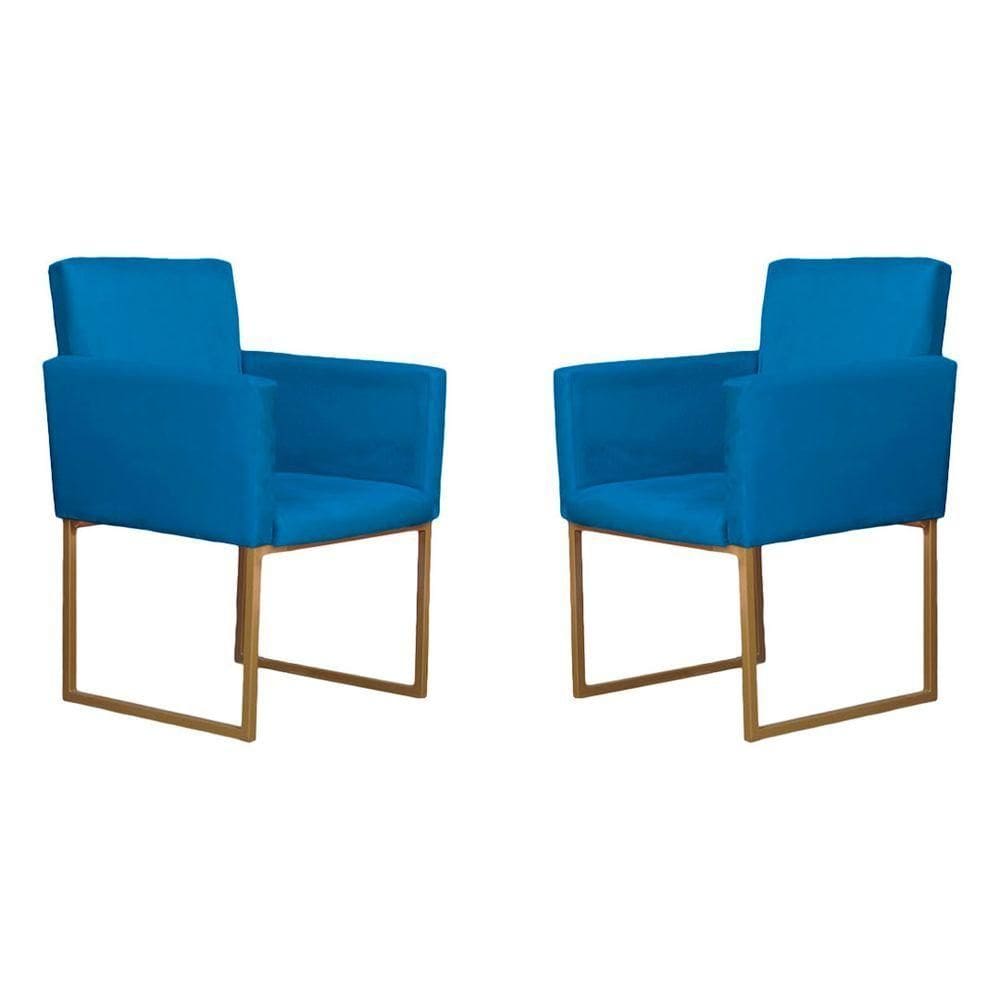 Conjunto 02 Poltronas Para Recepção E Sala Klara Suede Azul Turquesa