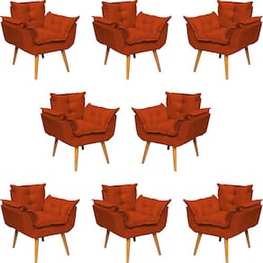 Kit 8 Poltronas Decorativa Alice Pé Trapézio 30cm Castanho - Suede