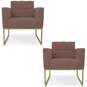 Poltrona Base Industrial Dourado Kit 2 Ana Veludo Rosê
