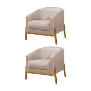 Kit 2 Poltronas Living Base Em Madeira Maciça Flórida Linho Bege - Bege