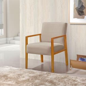 Poltrona Base Em Madeira Maciça Decorativa Bora Bora Veludo Bege - Bege