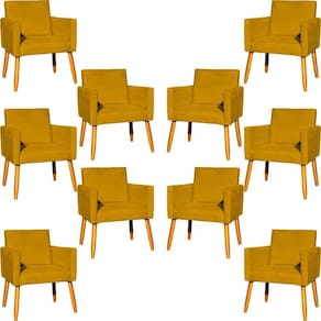 Kit 10 Poltronas Decorativa Para Sala Nina Suede Cores Pé Palito 30cm Castanho - Mostarda, Suede