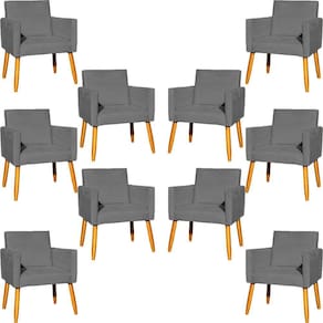 Kit 10 Poltronas Decorativa Para Sala Nina Suede Cores Pé Palito 30cm Castanho - Cinza, Suede