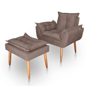 Poltrona Opala Para Sala Com Puff Reforçada Suede Cor Capuccino