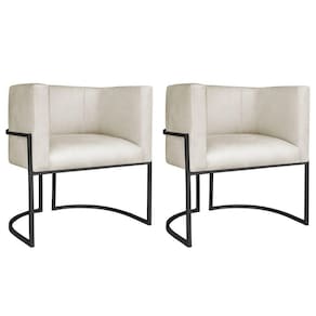 Kit 02 Poltronas Decorativas Luna Base De Ferro Preto Linho Bege