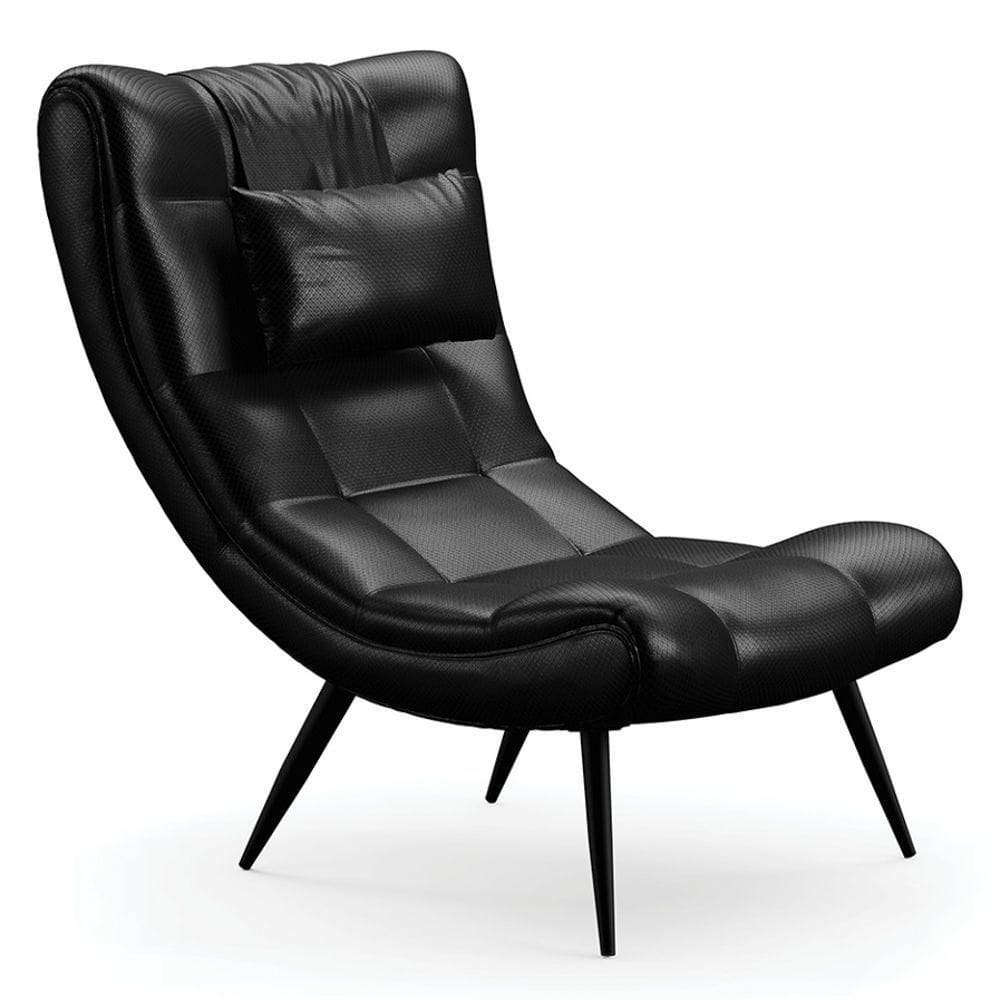 Poltrona Decorativa Para Sala De Estar Com Almofada E Pés Palito Lord Facto Preto - Ibiza