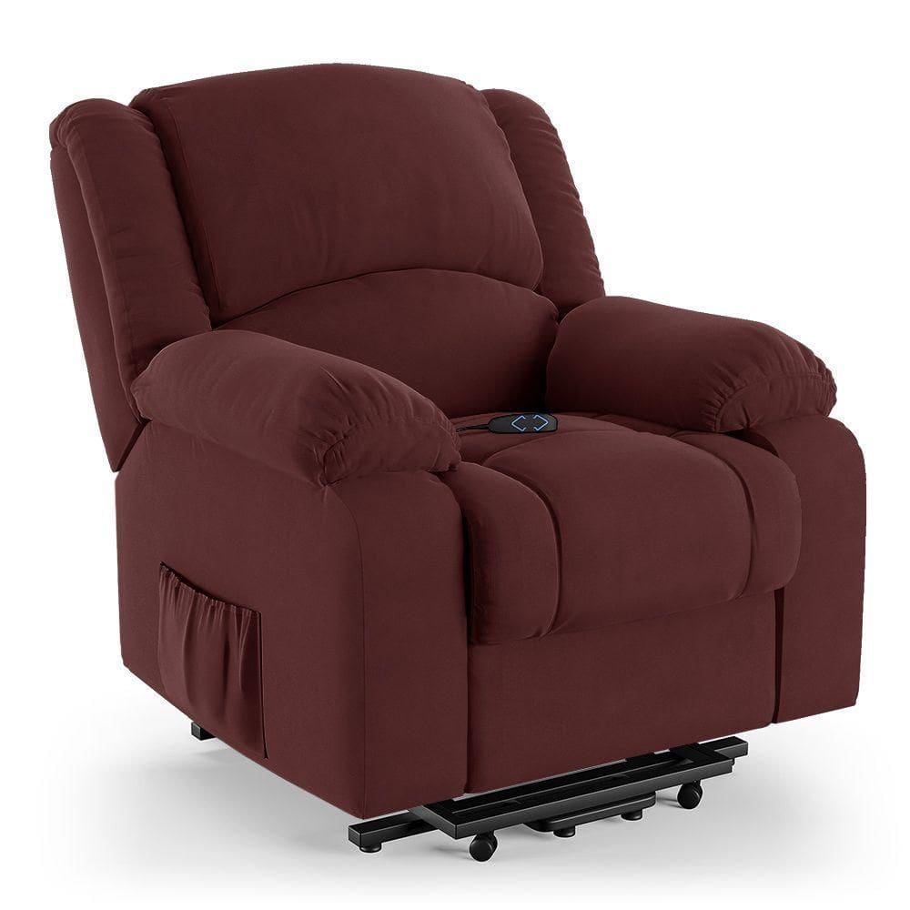 Poltrona Do Papai Reclinável Pietra Elevação Lift Elétrico Fh9 Veludo Vinho Mpozenato