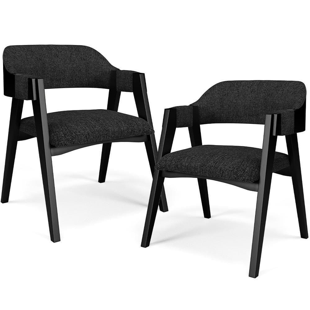 Kit 02 Cadeiras Para Sala De Jantar E Estar Living Estofada Suran L02 Preto Linho Chumbo - Lyam