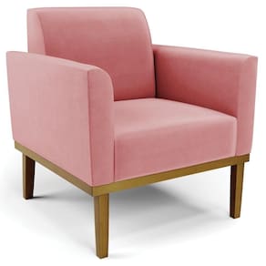 Poltrona Decorativa Base Madeira Castanho Maressa Suede Rosê