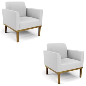 Poltrona Base Madeira Castanho Kit 2 Maressa Linho Cinza