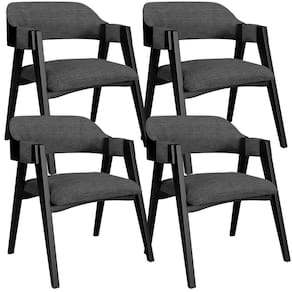 Kit 4 Cadeiras Sala De Jantar Estar Living Estofada Suran L02 Preto Linho Cinza Escuro - Lyam Decor