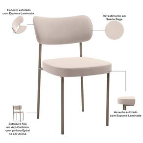 Kit 06 Cadeiras Estofadas Para Sala De Jantar Melina Base Arena L02 Suede Bege - Lyam Decor